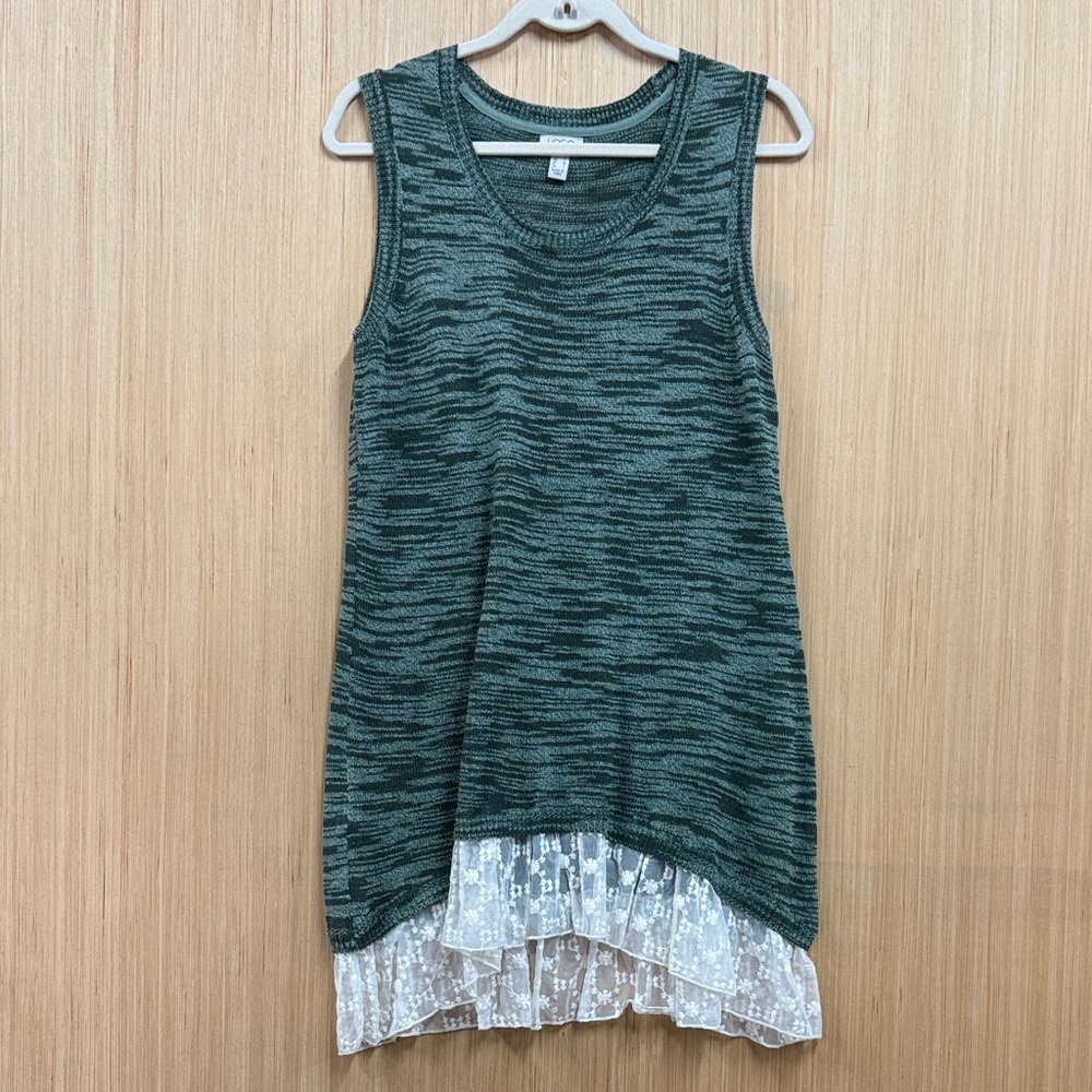 LOGO by Lori Goldstein Teal Knit Top with Lace Detail